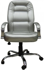 Офисное кресло руководителя Ника Хром экокожа серебро
