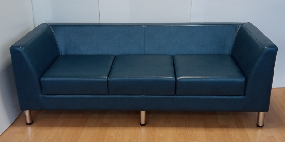 Диван офисный 3-х местный Cube из экокожи синий