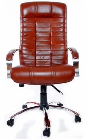 Офисное кресло руководителя Атлант Хром кожа коричневая