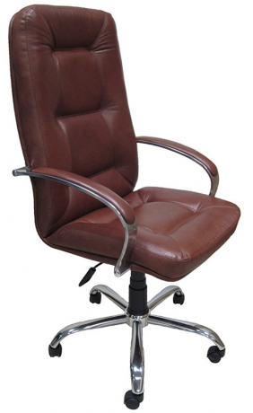 Офисное кресло руководителя Пилот Хром кожа коричневая