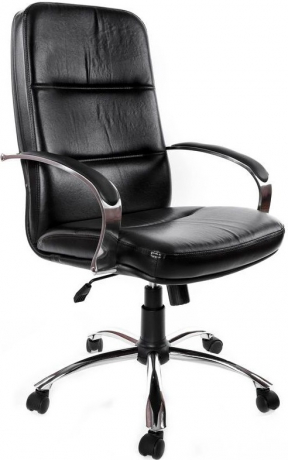 Офисное кресло руководителя Зенит Хром кожа черная