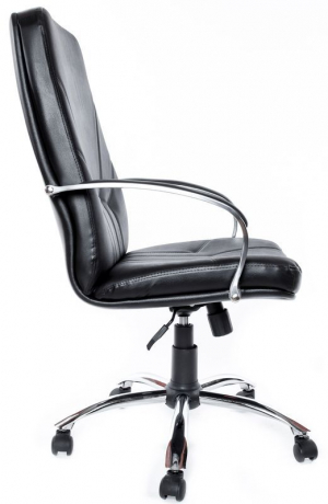 Офисное кресло руководителя Менеджер Хром кожзам черный