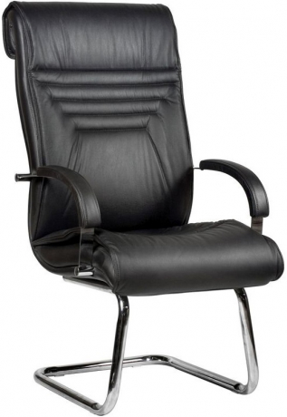 Офисное конференц-кресло Вип Хром кожа черная