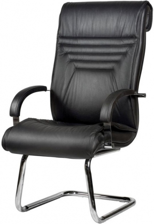 Офисное конференц-кресло Вип Хром кожа черная
