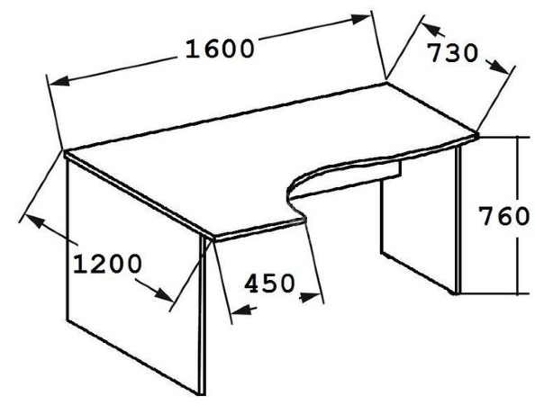 Стол рабочий письменный Арго А-201 левый (160*120/73*76)