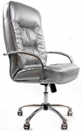 Офисное кресло руководителя Болеро Хром экокожа серебро