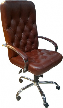 Офисное кресло руководителя Премьер хром кожа коричневая