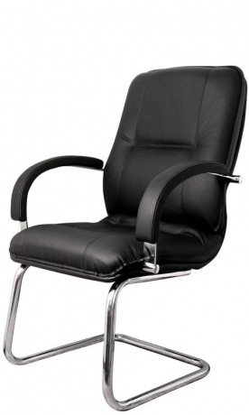 Офисное конференц-кресло с низкой спинкой Филадельфия Хром экокожа черная