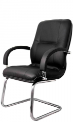 Офисное конференц-кресло с низкой спинкой Филадельфия Хром экокожа черная