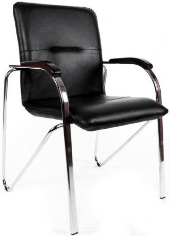 Стул офисный Самба Хром натуральная кожа черная