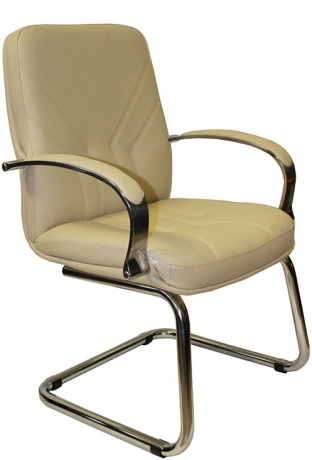 Офисное конференц-кресло с низкой спинкой Менеджер Хром экокожа бежевая