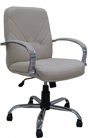 Офисное кресло с низкой спинкой Менеджер Хром кожа бежевая