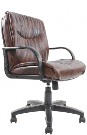 Кресло офисное с низкой спинкой Шеф Стандарт кожа коричневая