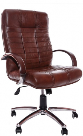 Кресло офисное с низкой спинкой Атлант Хром кожа коричневая