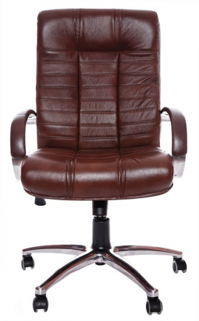 Кресло офисное с низкой спинкой Атлант Хром кожа коричневая