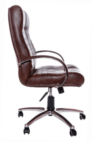Кресло офисное с низкой спинкой Атлант Хром кожа коричневая