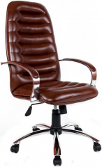 Офисное кресло руководителя Зорба Хром экокожа коричневая
