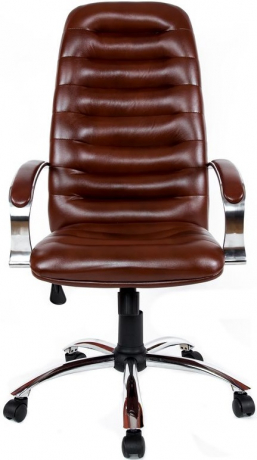 Офисное кресло руководителя Зорба Хром экокожа коричневая